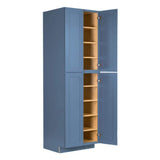 LIFEART CABINETRY Lancaster Blue Plywood Shaker Stock Assembled Tall Pantry Kitchen Cabinet 30 in. W x 84 in. D H x 27 in. D