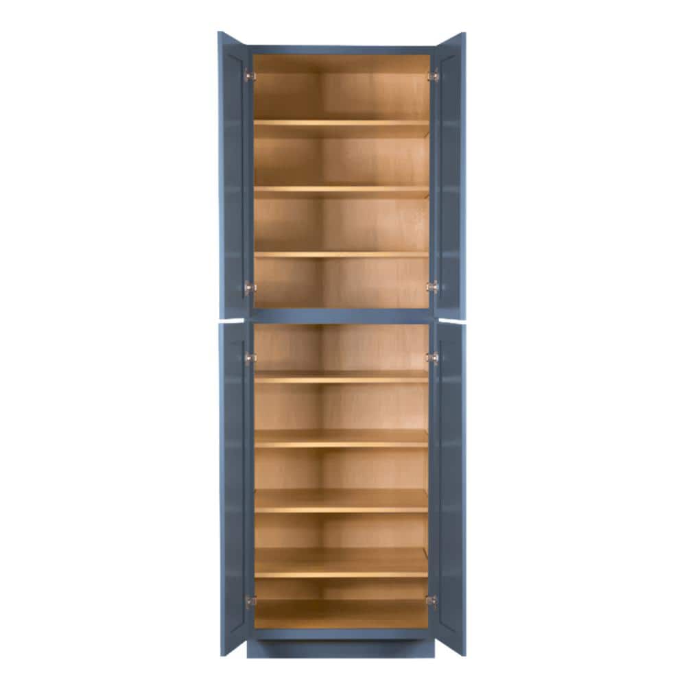 LIFEART CABINETRY Lancaster Blue Plywood Shaker Stock Assembled Tall Pantry Kitchen Cabinet 30 in. W x 84 in. D H x 27 in. D