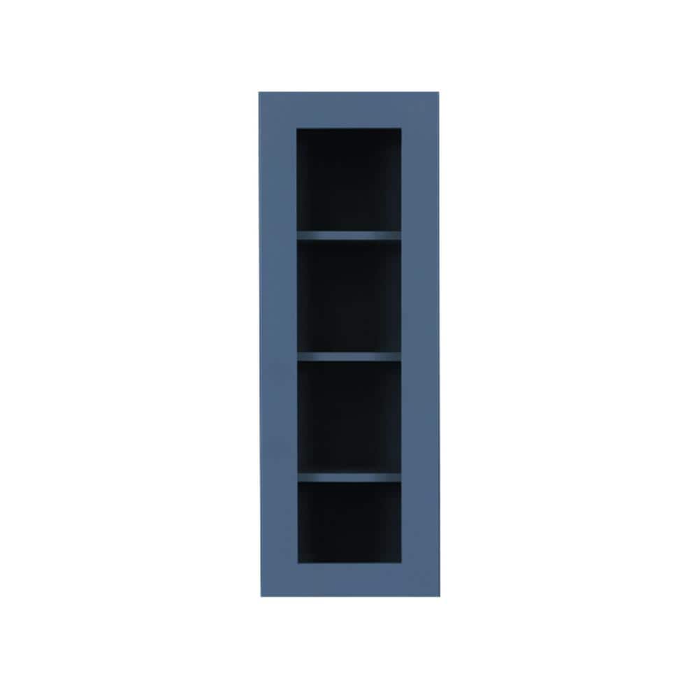 LIFEART CABINETRY Lancaster Blue Plywood Shaker Stock Assembled Wall Glass-Door Kitchen Cabinet 18 in. W x 12 in. D x 42 in. H