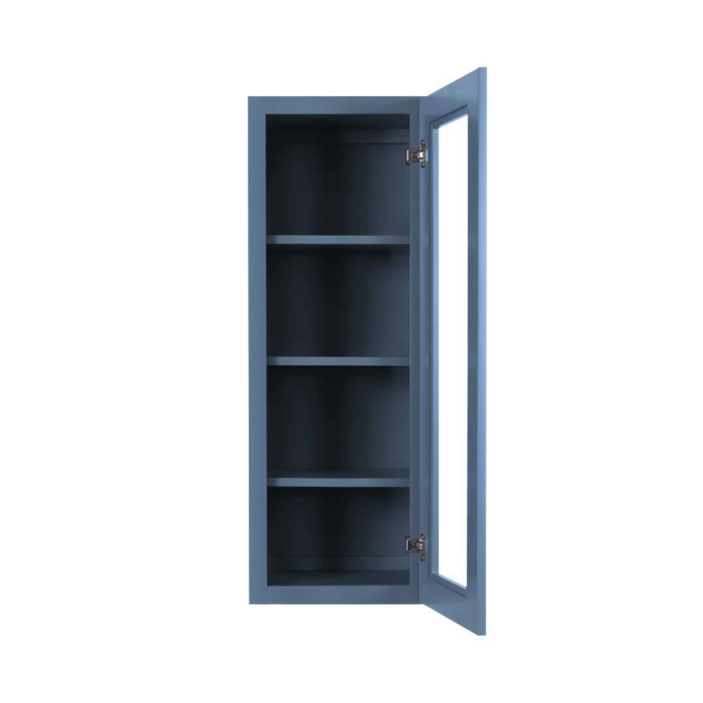 LIFEART CABINETRY Lancaster Blue Plywood Shaker Stock Assembled Wall Glass-Door Kitchen Cabinet 18 in. W x 12 in. D x 42 in. H