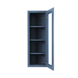 LIFEART CABINETRY Lancaster Blue Plywood Shaker Stock Assembled Wall Glass-Door Kitchen Cabinet 18 in. W x 12 in. D x 42 in. H