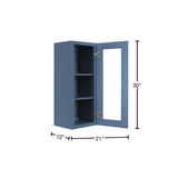 LIFEART CABINETRY Lancaster Blue Plywood Shaker Stock Assembled Wall Glass-Door Kitchen Cabinet 21 in. W x 12 in. D x 30 in. H