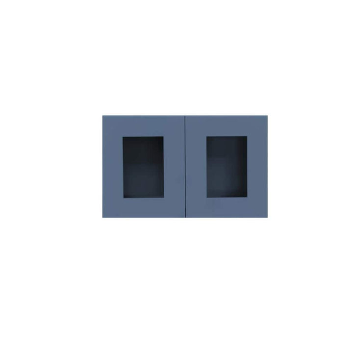 LIFEART CABINETRY Lancaster Blue Plywood Shaker Stock Assembled Wall Glass-Door Kitchen Cabinet 24 in. W x 12 in. D x 15 in. H