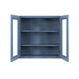 LIFEART CABINETRY Lancaster Blue Plywood Shaker Stock Assembled Wall Glass-Door Kitchen Cabinet 24 in. W x 12 in. D x 30 in. H