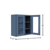LIFEART CABINETRY Lancaster Blue Plywood Shaker Stock Assembled Wall Glass-Door Kitchen Cabinet 27 in. W x 12 in. D x 30 in. H