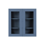 LIFEART CABINETRY Lancaster Blue Plywood Shaker Stock Assembled Wall Glass-Door Kitchen Cabinet 27 in. W x 12 in. D x 30 in. H