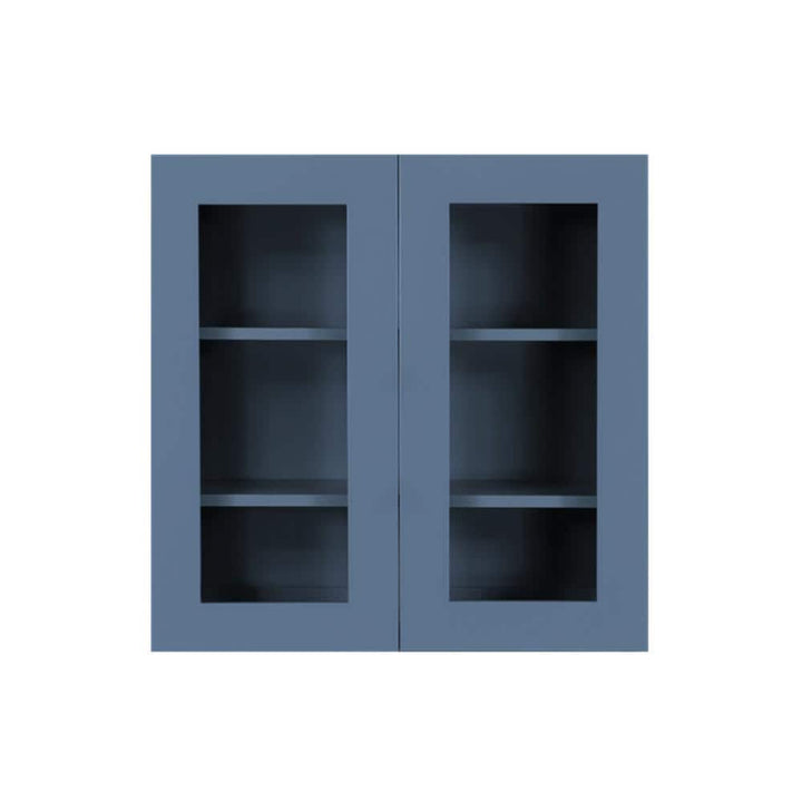 LIFEART CABINETRY Lancaster Blue Plywood Shaker Stock Assembled Wall Glass-Door Kitchen Cabinet 33 in. W x 12 in. D x 30 in. H