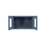 LIFEART CABINETRY Lancaster Blue Plywood Shaker Stock Assembled Wall Glass-Door Kitchen Cabinet 36 in. W x 12 in. D x 18 in. H
