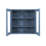LIFEART CABINETRY Lancaster Blue Plywood Shaker Stock Assembled Wall Glass-Door Kitchen Cabinet 36 in. W x 12 in. D x 30 in. H