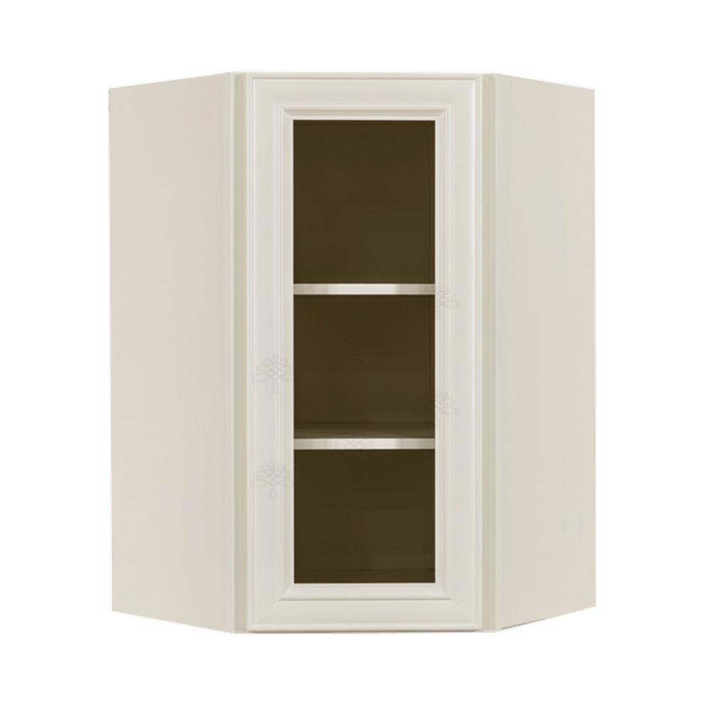 LIFEART CABINETRY Princeton Assembled 24 in. x 30 in. x 12 in. Wall Diagonal Mullion Door Cabinet with 1-Door 2-Shelves in Off-White