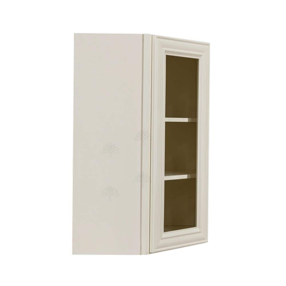 LIFEART CABINETRY Princeton Assembled 24 in. x 36 in. x 12 in. Wall Diagonal Mullion Door Cabinet with 1-Door 2-Shelves in Off-White