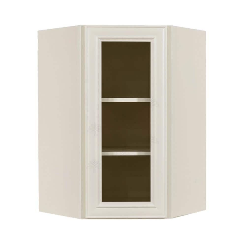 LIFEART CABINETRY Princeton Assembled 24 in. x 36 in. x 12 in. Wall Diagonal Mullion Door Cabinet with 1-Door 2-Shelves in Off-White