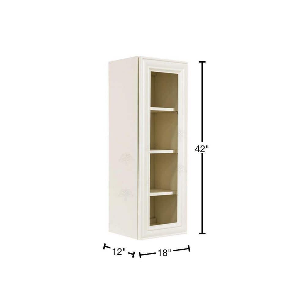 LIFEART CABINETRY Princeton Assembled 18 in. x 42 in. x 12 in. Wall Mullion Door Cabinet with 1-Door 3-Shelves in Off-White