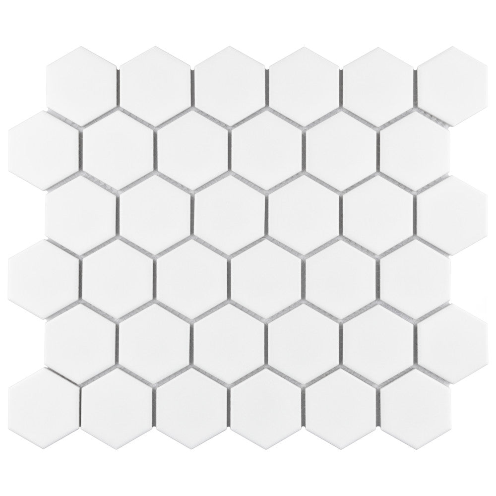 Merola Tile Metro Hex 2 in. Matte White Porcelain Mosaic Tile, 10-1/2 in. x 11 in. Sheet, 6 mm Thick (8.21 sq. ft. per Case)