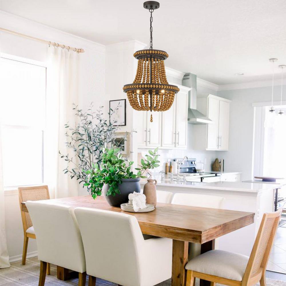 Vanity Art 3-Light Oil Rubbed Bronze Lantern Empire Chandelier with Beaded Accents