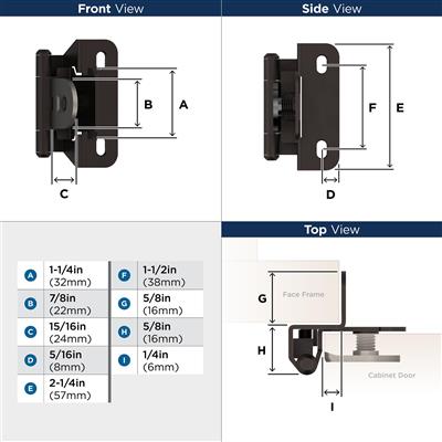 Amerock 1/4 in. (6 mm) Overlay Single Demountable Partial Wrap Cabinet Hinge, Oil-Rubbed Bronze, 2-Pack