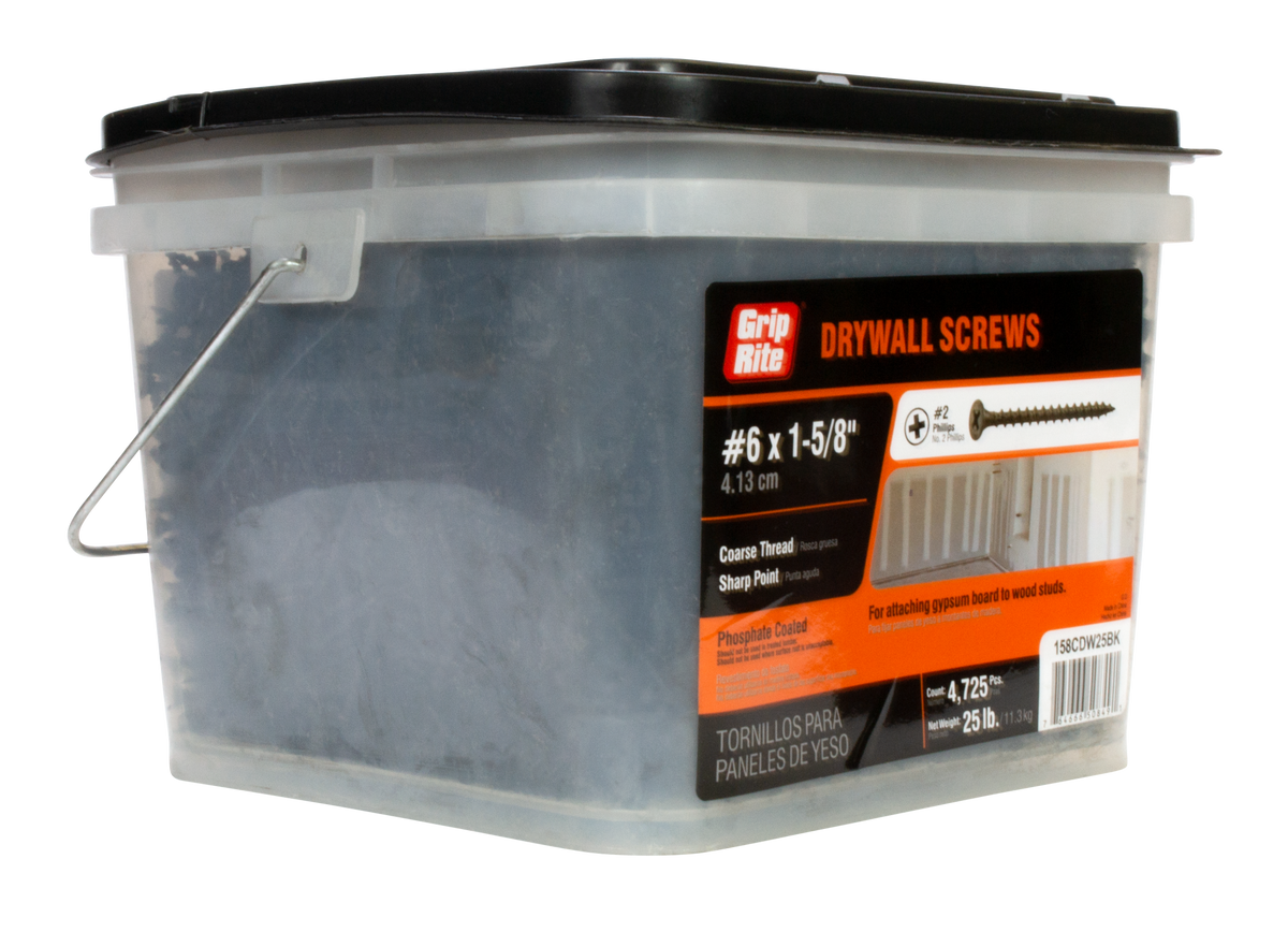 Grip-Rite #6 x 1 in. Phillips Bugle-Head Coarse Thread Sharp Point Drywall Screws, Black Phosphate (1 lb Pack)