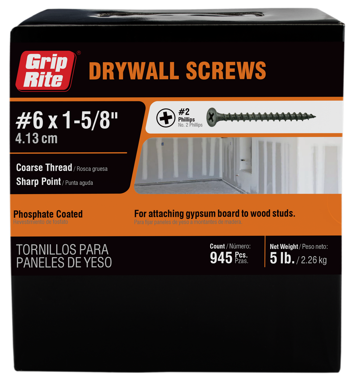 Grip-Rite #6 x 2 in. Phillips Bugle-Head Coarse Thread Sharp Point Drywall Screws (1 lb. Pack)
