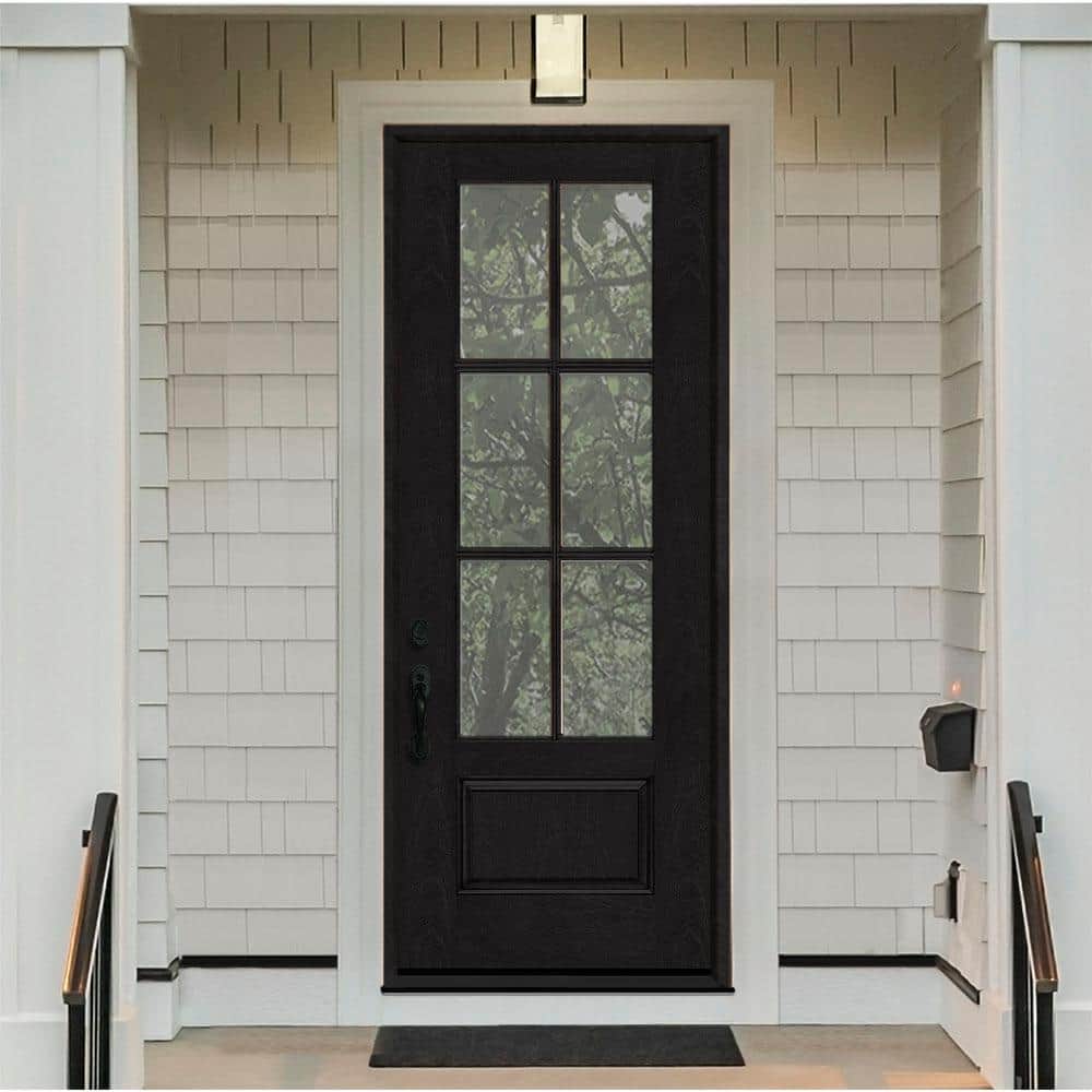 Steves & Sons Regency 36 in. x 96 in. 3/4-6 Lite Clear Glass RHIS Onyx Stained Fiberglass Prehung Front Door
