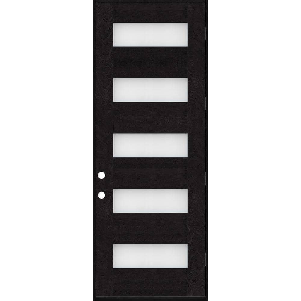 Steves & Sons Regency 36 in. x 96 in. 5-Lite Modern Frosted Glass LH Outswing Onyx-Stained Fiberglass Prehung Front Door