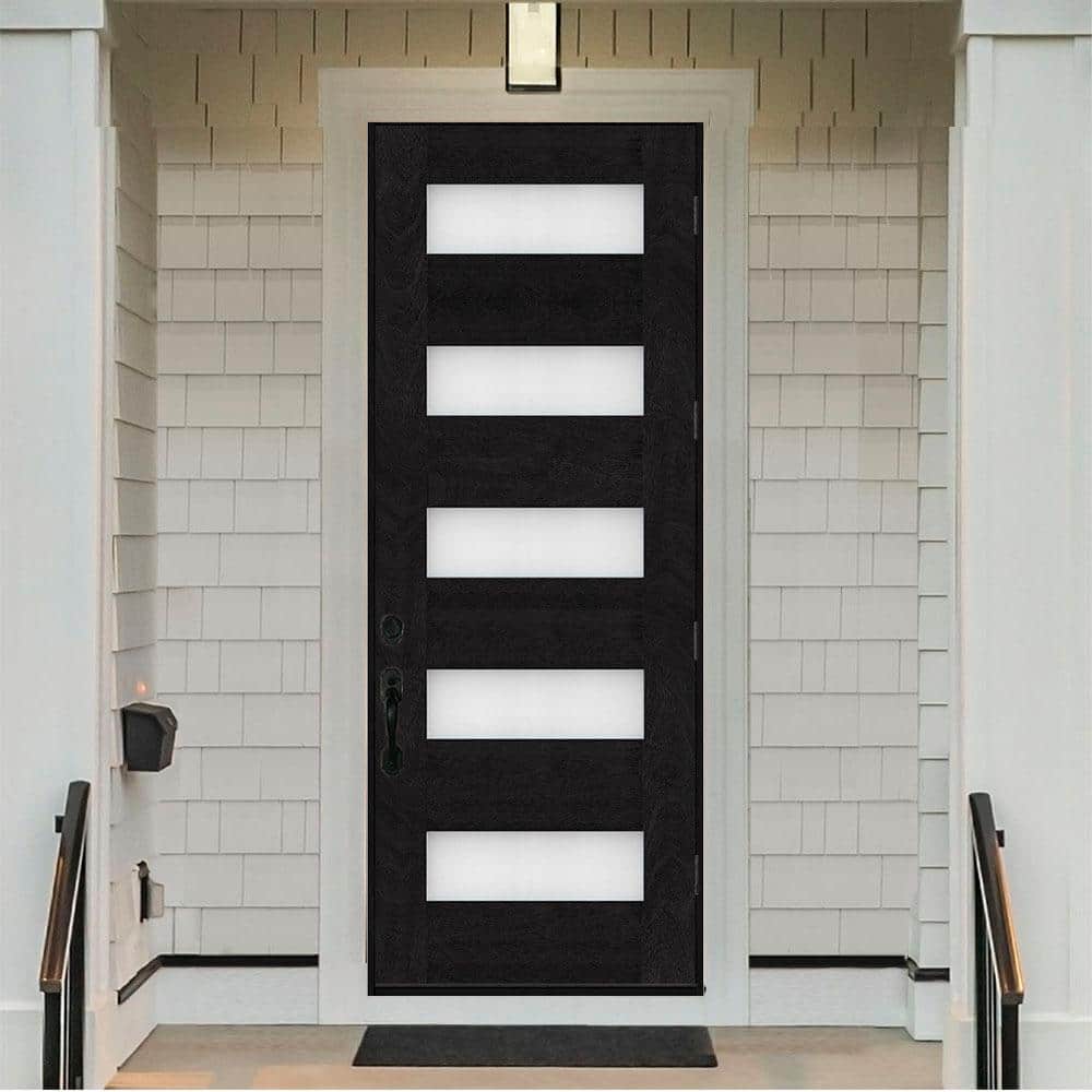 Steves & Sons Regency 36 in. x 96 in. 5-Lite Modern Frosted Glass LH Outswing Onyx-Stained Fiberglass Prehung Front Door