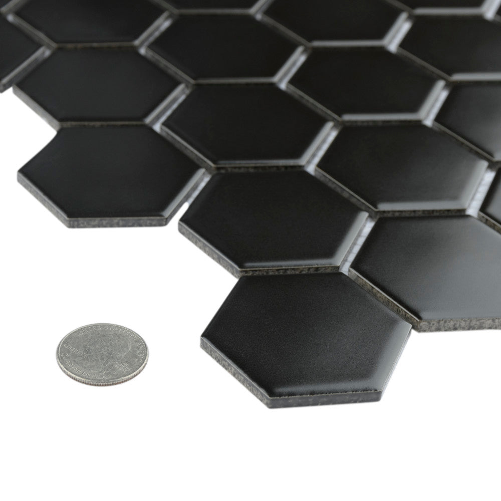 Merola Tile Metro Hex 2 in. Matte 11-1/8 in. x 12-5/8 in. Black Porcelain Mosaic (9.64 sq. ft. / Case)
