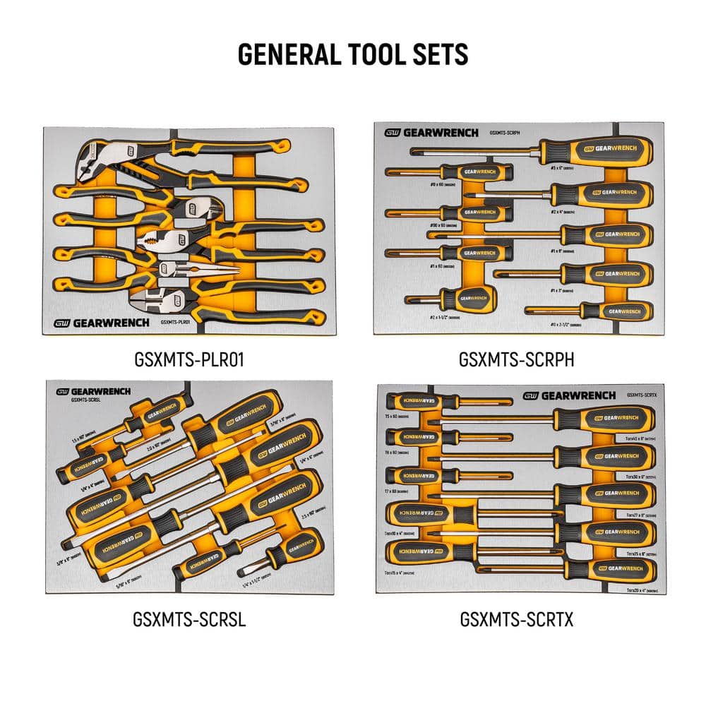 GEARWRENCH MEGAMOD 72 in. x 25 in. 18-Drawer Mobile Workbench Cabinet with Master Mechanics Tool Set in Foam Trays (1,268-Pieces)