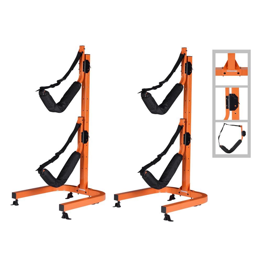 Orange Kayak 2-Canoes Self Standing Cradle Storage Rack