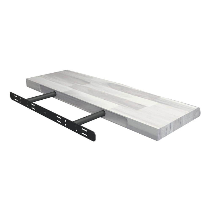 Interbuild Solid 2.9 ft. L x 10 in. D x 1.5 in. T, Acacia Butcher Block Countertop Floating Wall Shelf Organic White with Live Edge