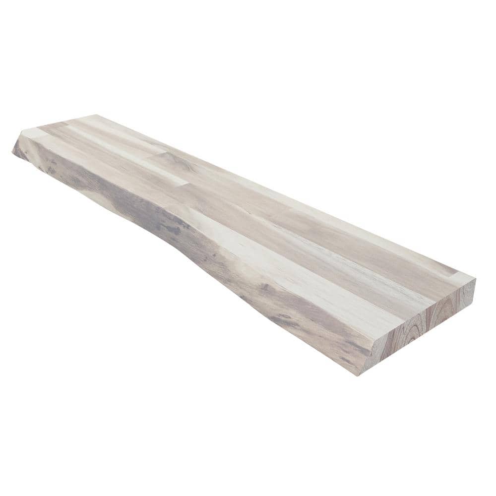 Interbuild Solid 2.9 ft. L x 10 in. D x 1.5 in. T, Acacia Butcher Block Countertop Floating Wall Shelf Organic White with Live Edge
