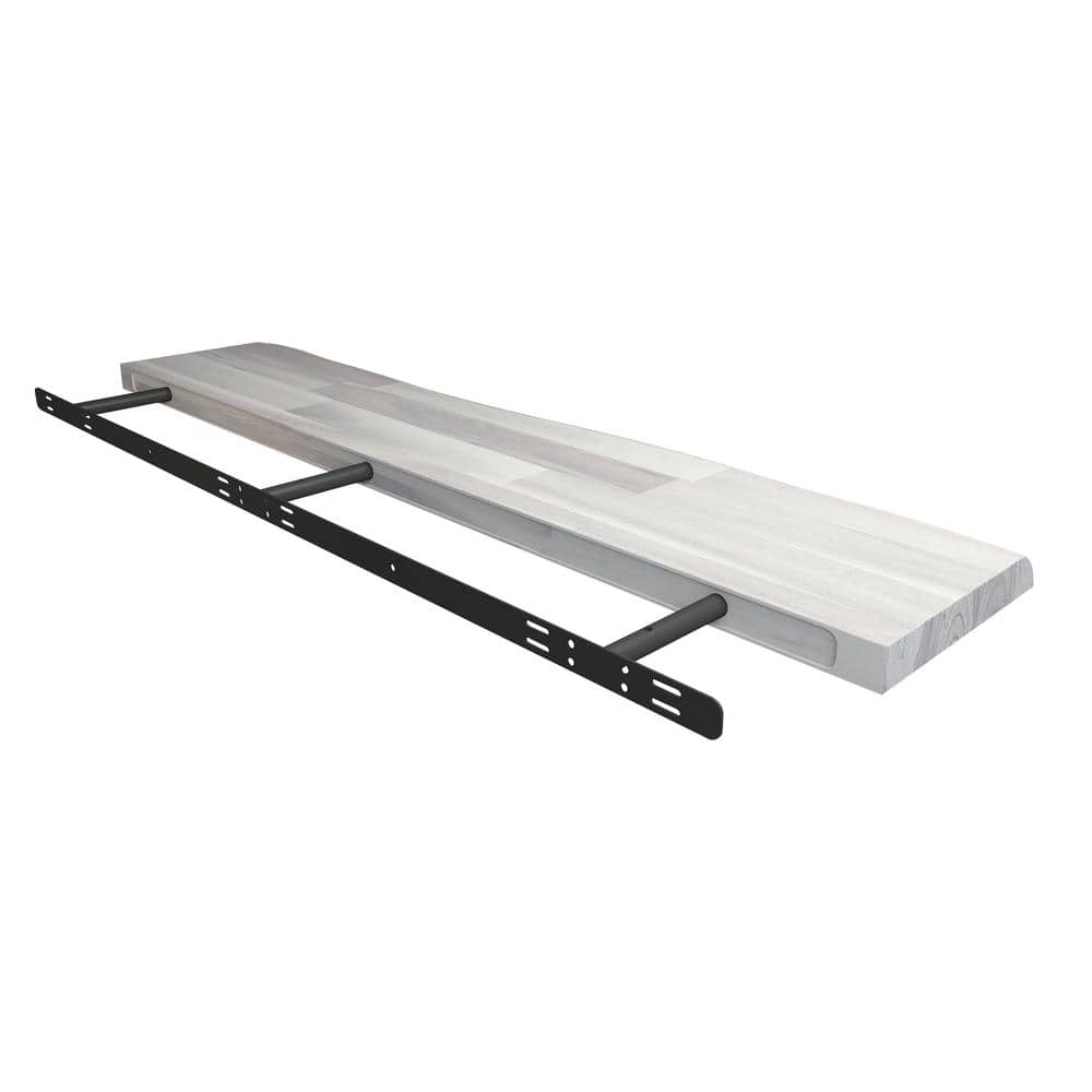 Interbuild Solid 3.9 ft. L x 10 in. D x 1.5 in. T, Acacia Butcher Block Countertop Floating Wall Shelf Organic White with Live Edge