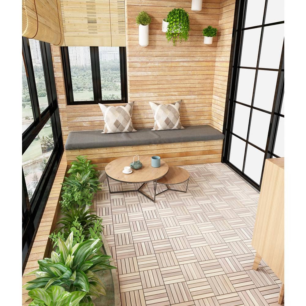 Interbuild 1 ft. x 1 ft. Interlocking Solid Hardwood Acacia Deck Tile in Organic White (10-Piece per Carton - 10 sq. ft.)