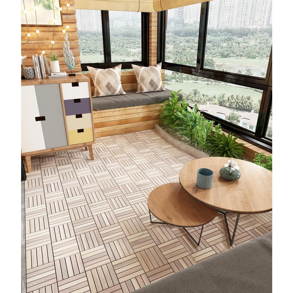 Interbuild 1 ft. x 1 ft. Interlocking Solid Hardwood Acacia Deck Tile in Organic White (10-Piece per Carton - 10 sq. ft.)
