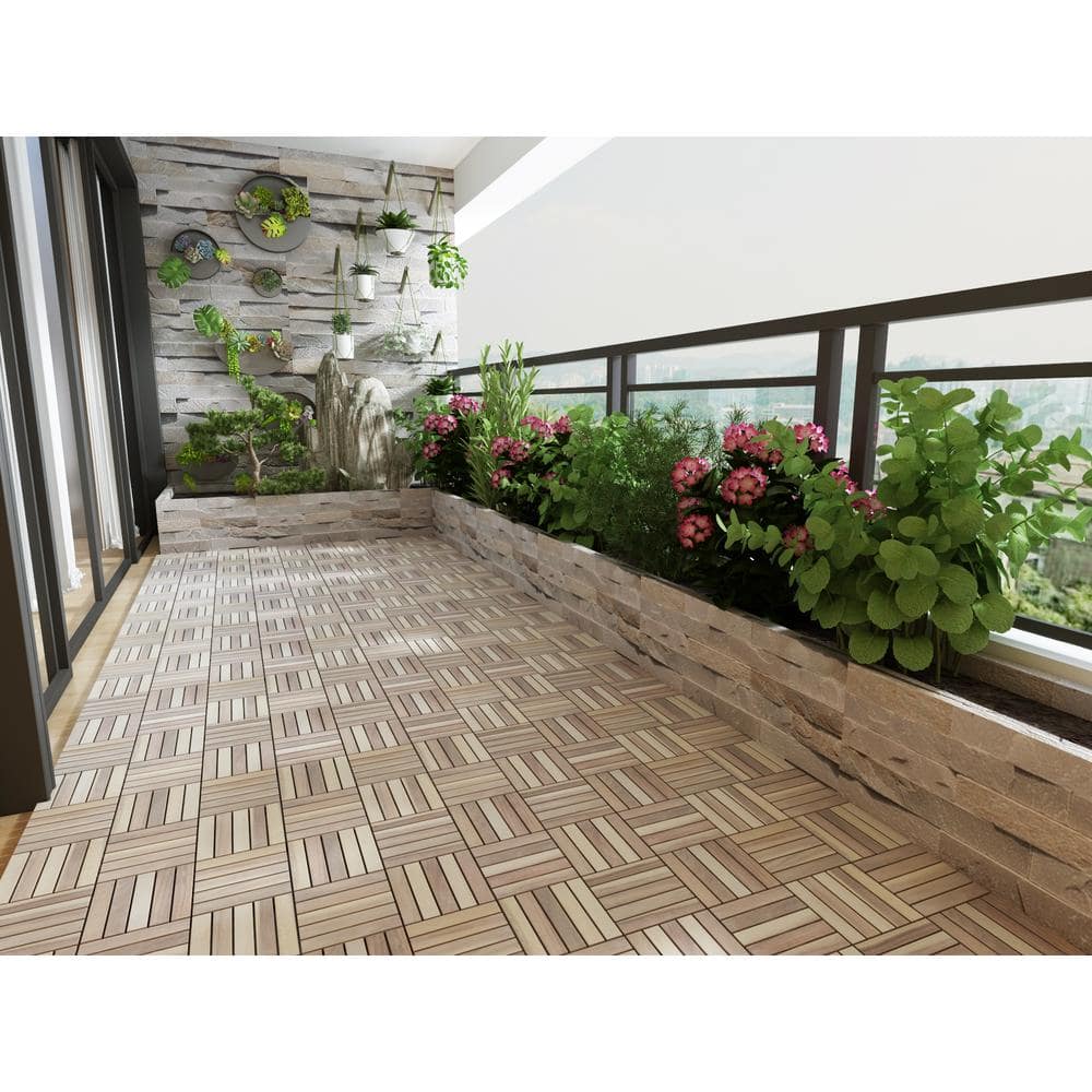 Interbuild 1 ft. x 1 ft. Interlocking Solid Hardwood Acacia Deck Tile in Organic White (10-Piece per Carton - 10 sq. ft.)