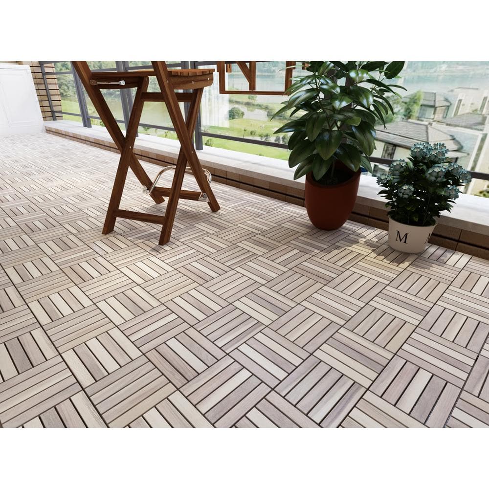 Interbuild 1 ft. x 1 ft. Interlocking Solid Hardwood Acacia Deck Tile in Organic White (10-Piece per Carton - 10 sq. ft.)