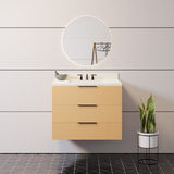Oslo 30 in. Washed Oak Floating Vanity with Matte White Engineered Stone Top – Includes Mirror