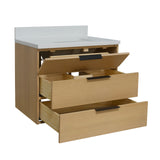 Oslo 30 in. Washed Oak Floating Vanity with Matte White Engineered Stone Top – Includes Mirror