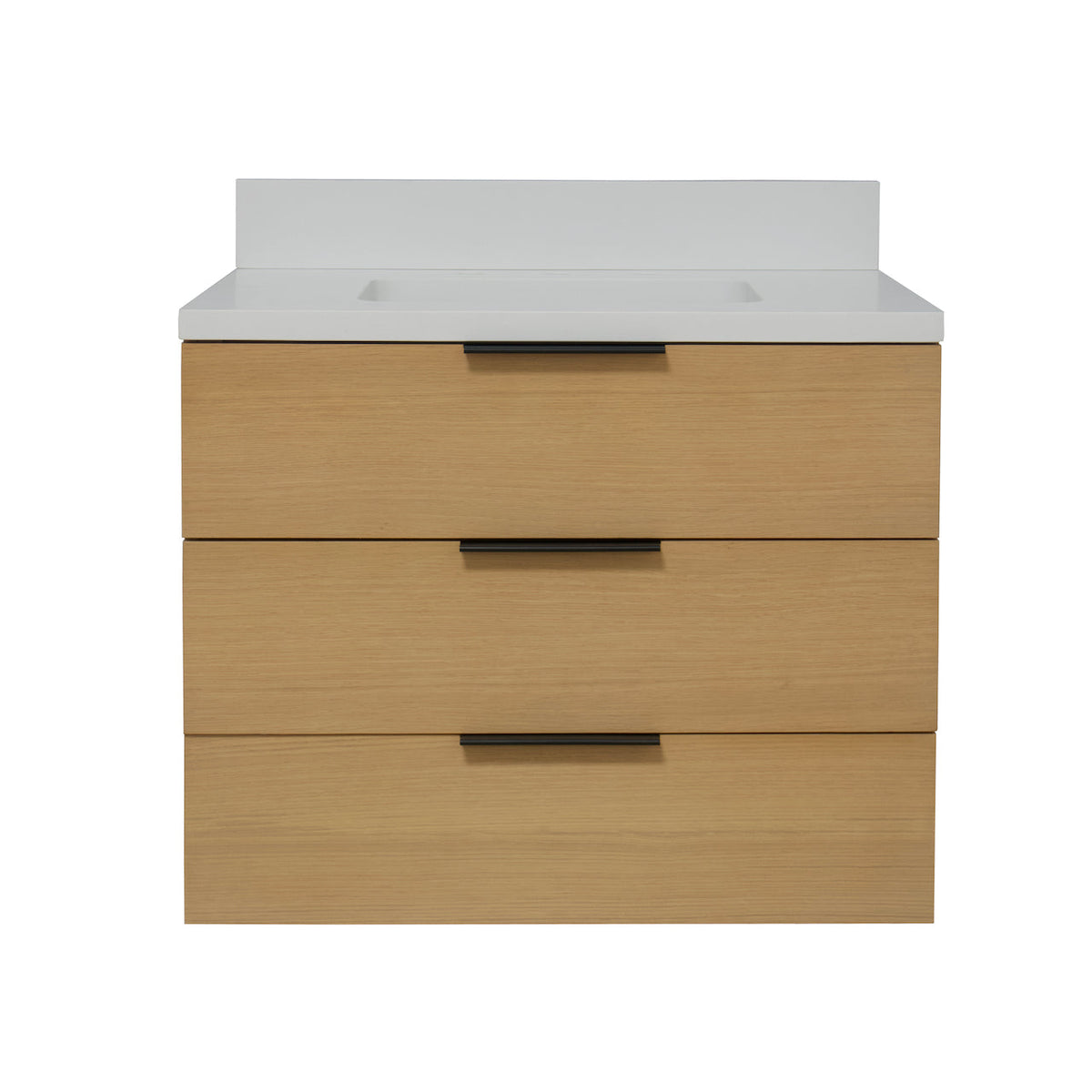 Oslo 30 in. Washed Oak Floating Vanity with Matte White Engineered Stone Top – Includes Mirror