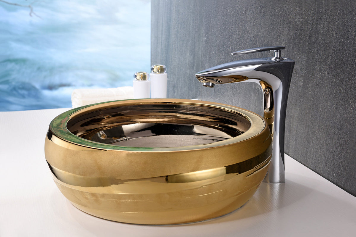 ANZZI Levi Vessel Sink in Smoothed Gold, 16.5 x 16.5 x 5.9 in