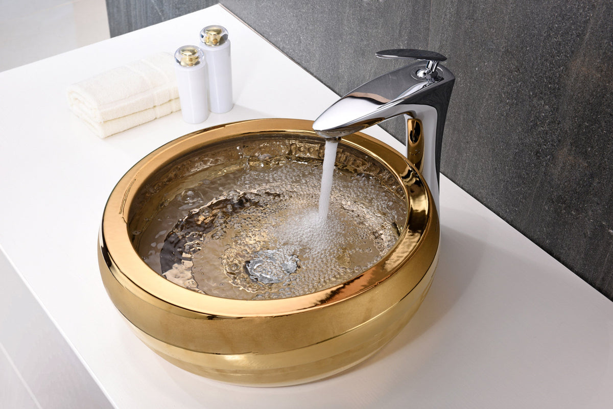 ANZZI Levi Vessel Sink in Smoothed Gold, 16.5 x 16.5 x 5.9 in