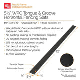 OUTDECO 5.5 in. x 72 in. x.75 in. Wood Plastic Composite Fence Board, Tongue and Groove, Sanded Finish - Charcoal (4-Pack)