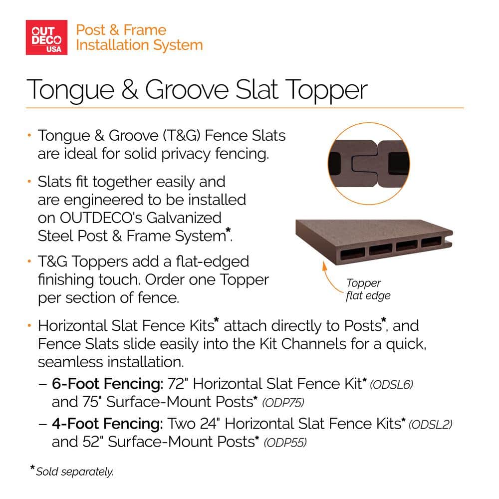 OUTDECO 5.5 in. x 72 in. x .75 in. Wood Plastic Composite Fence Board, Tongue and Groove Topper, Sanded Finish - Espresso