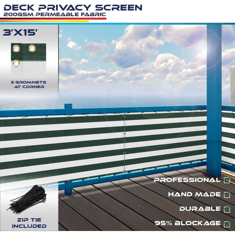 3 ft. x 15 ft. Deck Balcony Privacy Screen for Deck Pool Fence Railings Apartment Balcony Privacy Screen, Green & White