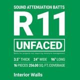 Owens Corning R-11 Unfaced Fiberglass Insulation Batts, 3.5 in. x 24 in. x 96 in., 4 Bags