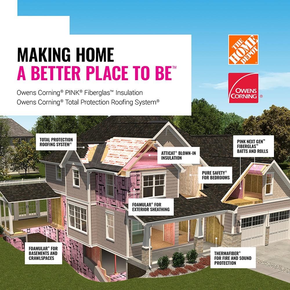 Owens Corning PINK EcoTouch R-13 Kraft Faced Fiberglass Insulation Roll, 15 in. x 32 ft., 40 sq. ft.