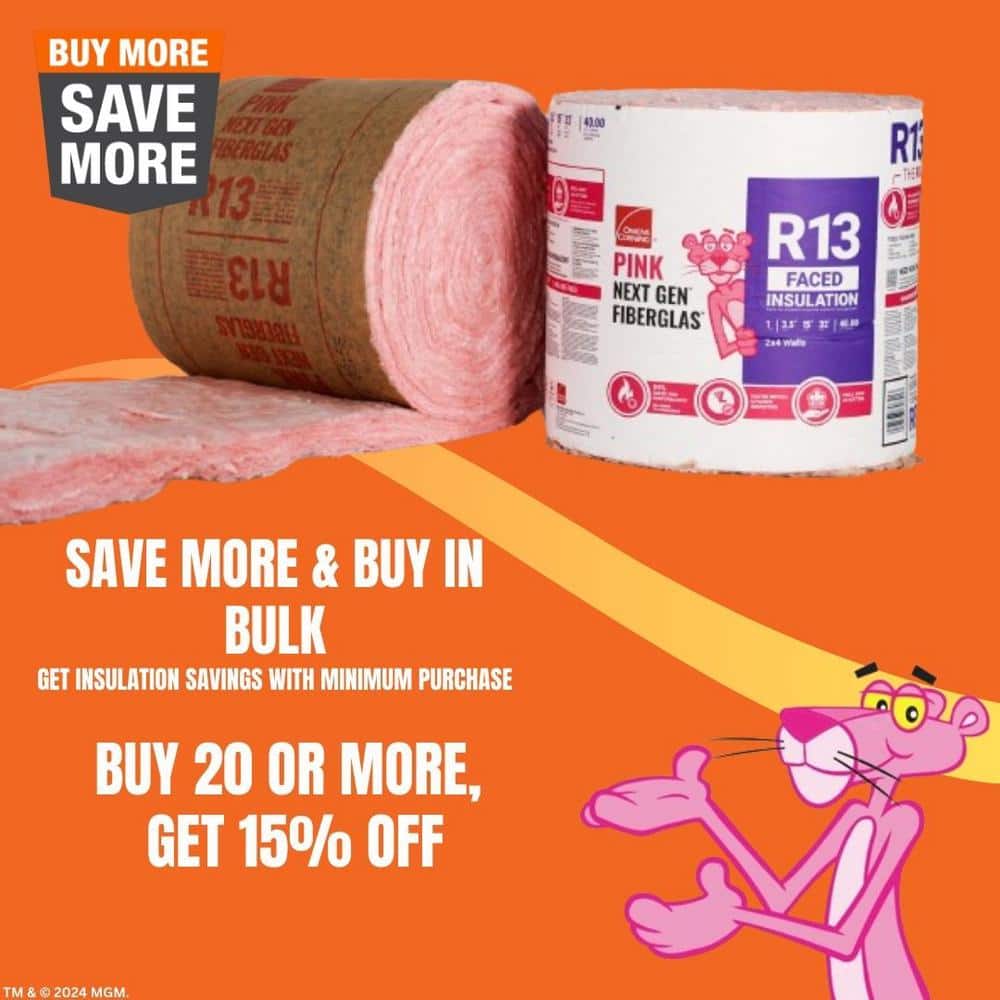 Owens Corning PINK EcoTouch R-13 Kraft Faced Fiberglass Insulation Roll, 15 in. x 32 ft., 40 sq. ft.