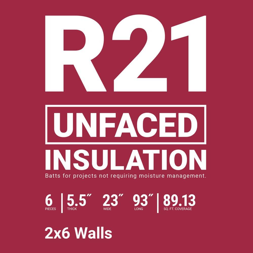 Owens Corning R-21 Unfaced Fiberglass Insulation Batts, 5.5 in. x 23 in. x 93 in. (5 Bags)