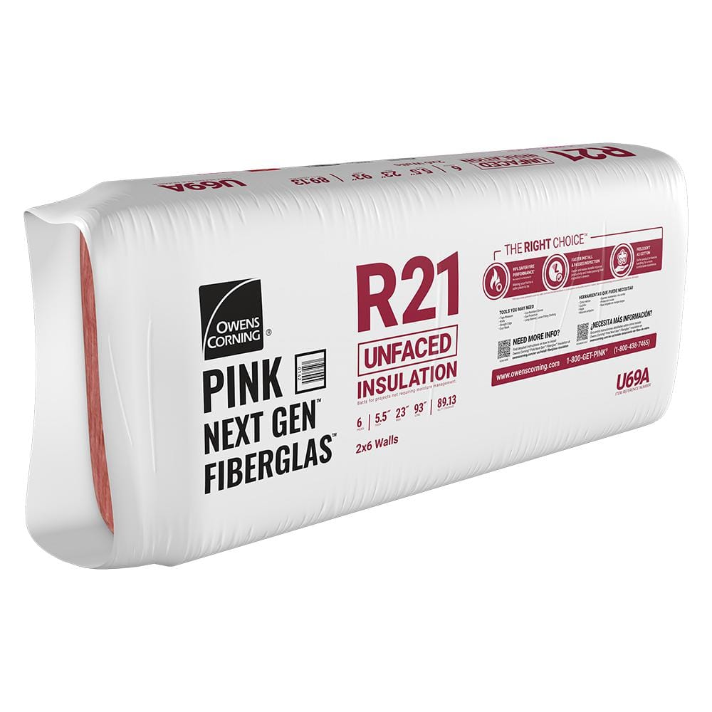 Owens Corning R-21 Unfaced Fiberglass Insulation Batts, 5.5 in. x 23 in. x 93 in. (5 Bags)