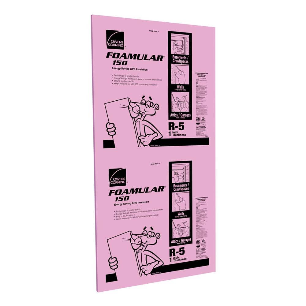 Owens Corning R-5 (15 PSI) FOAMULAR 150 1 in. x 4 ft. x 8 ft. Extruded Polystyrene Foam Board Insulation – Tongue & Groove Edge