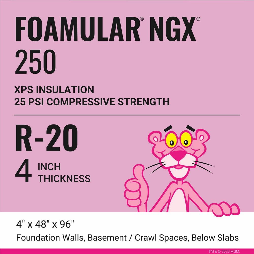 Owens Corning R-20 (25 PSI) FOAMULAR NGX 250 XPS Foam Board Insulation, 4 in. x 4 ft. x 8 ft., Square Edge